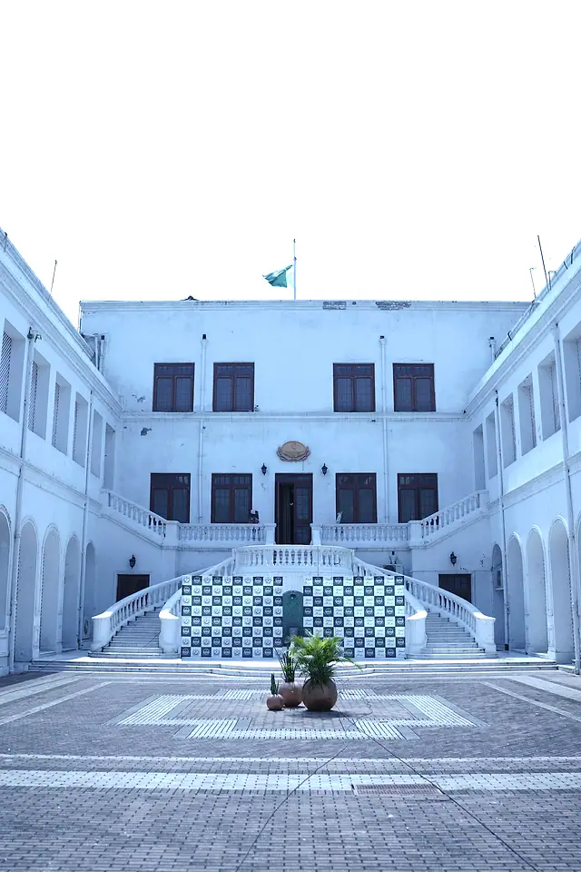 The white courtyard and staircase of Governor House Lahore