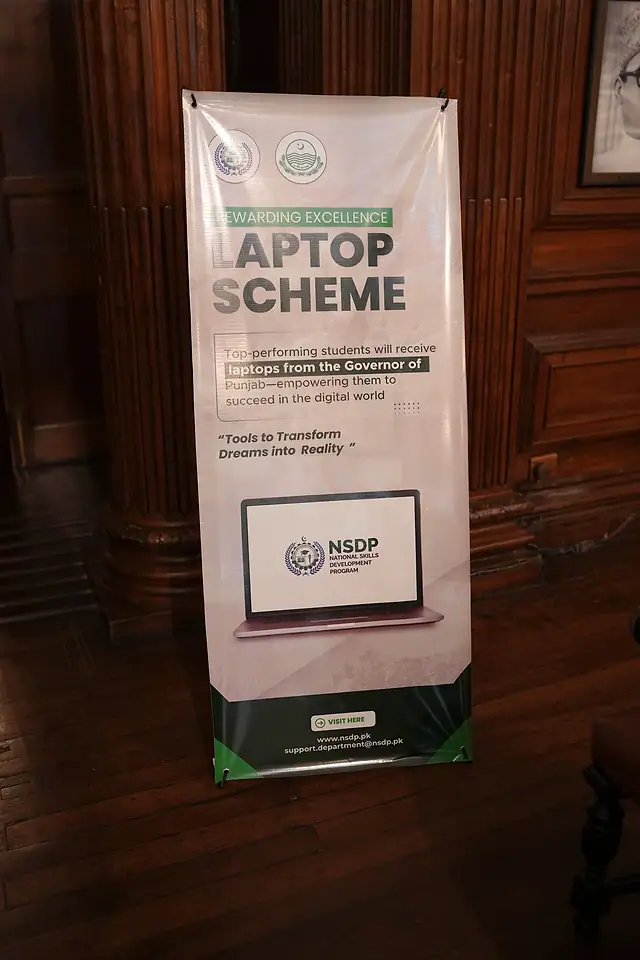 An NSDP Laptop Scheme standee in the ceremony hall